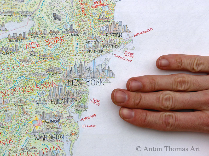 Hand drawn map of America.